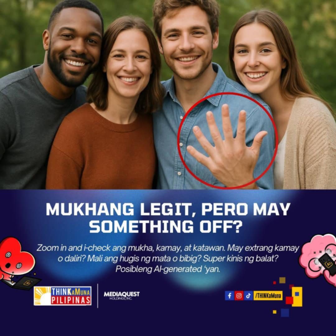 Totoo ba ‘to o gawa-gawa lang? 🤔
Hindi lahat ng nakikita mo online especially ngayong election season ay authentic. AI-generated quotes, deepfake videos, fake endorsements? Yes, these exist and they’re dangerous lalo na kung nagagamit sa misinformation at disinformation.
Kaya #THINKaMuna tayo, Kapatid! Learn how to spot fake and AI-generated images and videos na madaling mag-viral sa social media!
#THINKaMunaPilipinas
#AIUseResponsibly